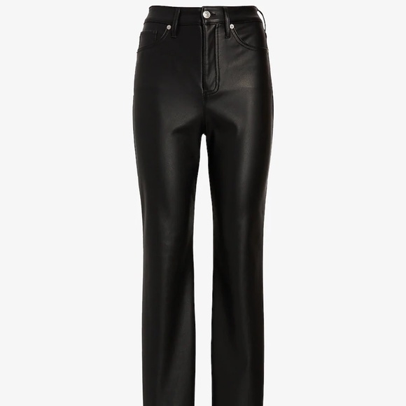 Express Pants Women's Black Faux Leather Straight High Rise Raw Hem Size 6 S - Picture 3 of 6